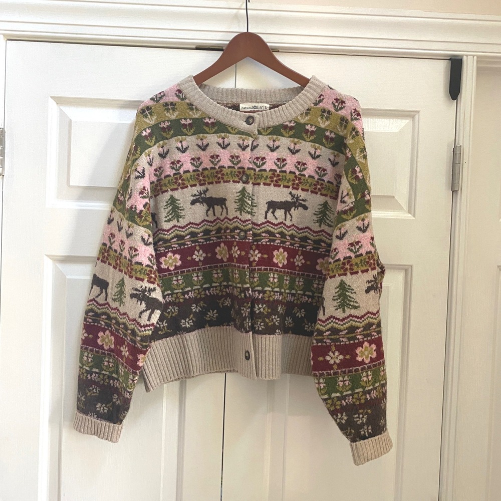 Natural Life Fair Isle Cardigan Women Large Cottagecore Boho Floral Nature